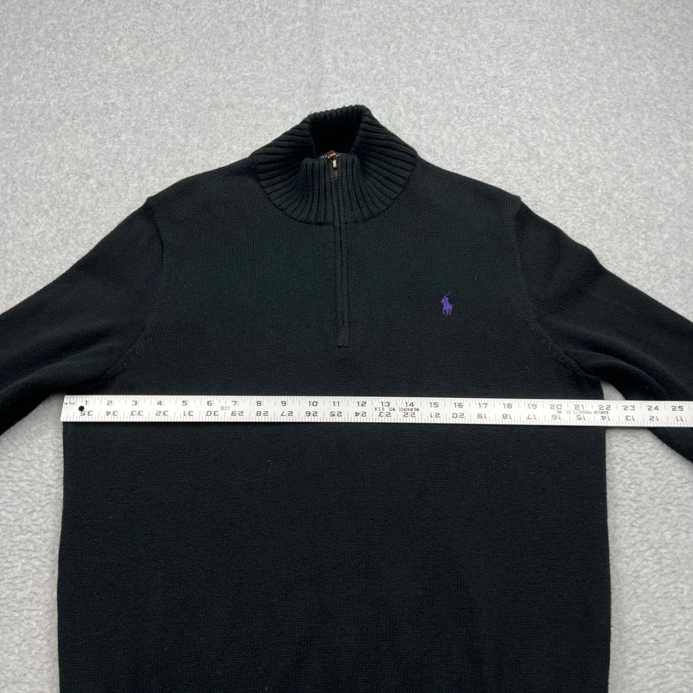 Polo Ralph Lauren 1/4 Zip Sweater Men's Large Black Cotton Knit Mock Neck Pony